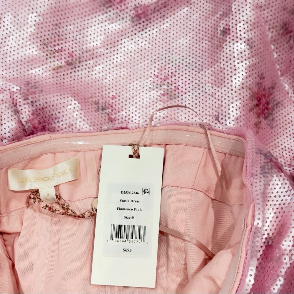 LoveShackFancy Stasia Sequin Floral Strapless Pink Cocktail Midi Dress NEW - Picture 9 of 15